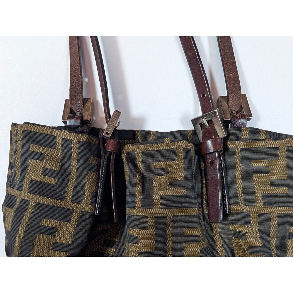Fendi Zucca FF Shoulder Bag Brown Canvas Leather Trim Silver Hardware 2000s Vtg - Picture 3 of 7